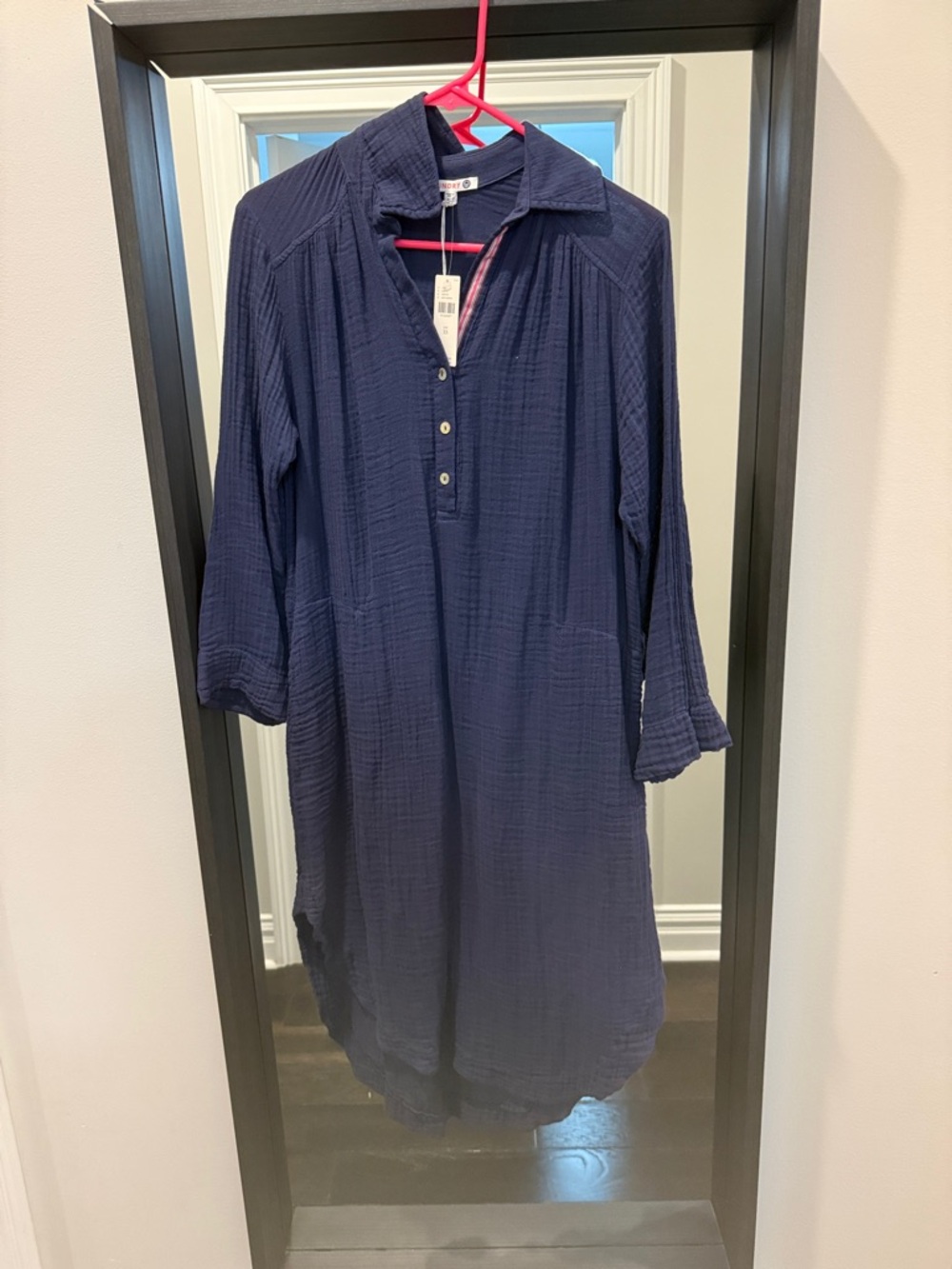 Sundry navy cotton gauze, shirt dress extra small